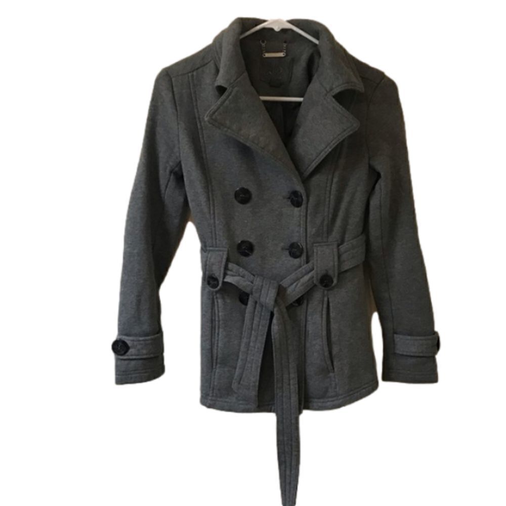 J2 Grey Belted Double Breasted Pea Coat Size XS